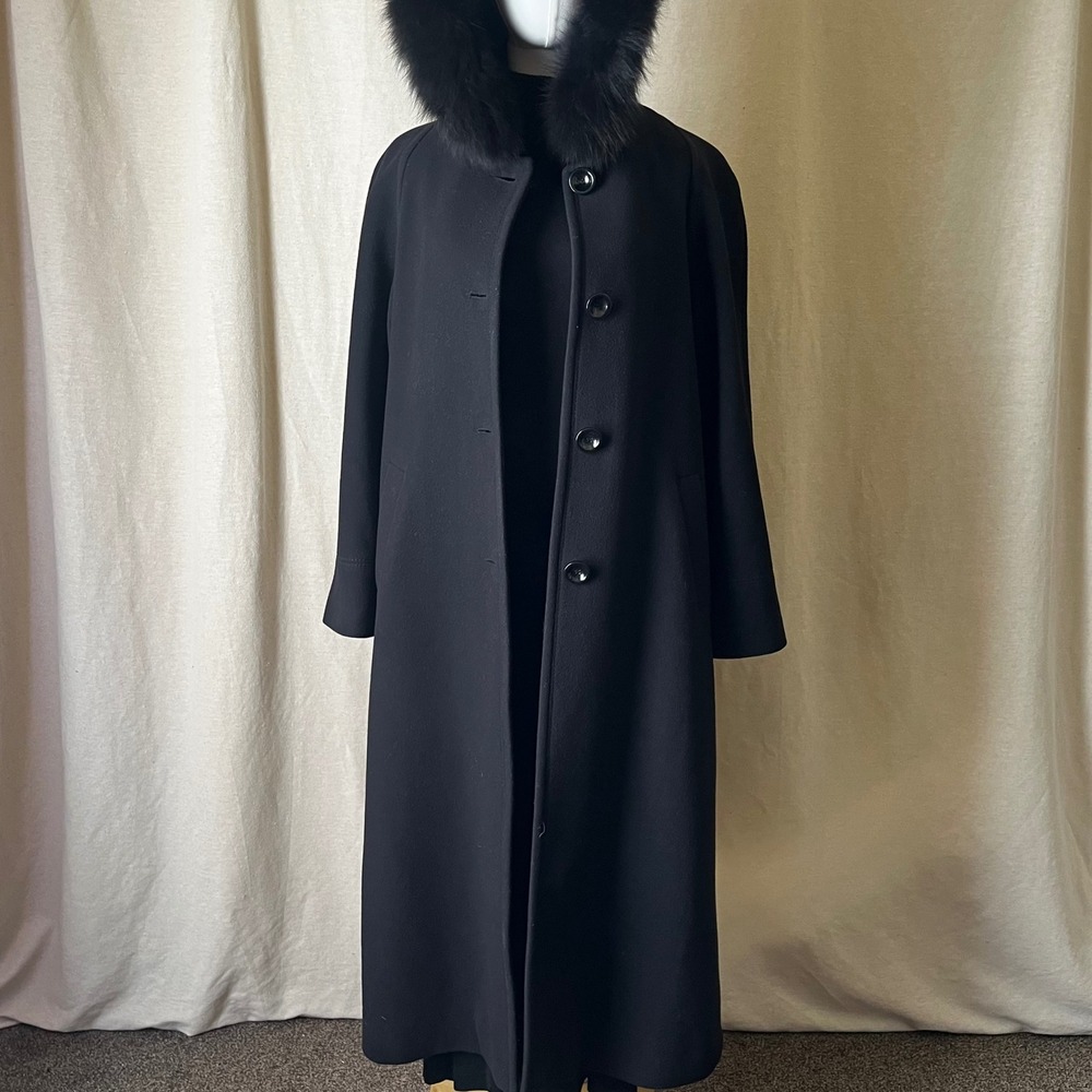 Forecaster Boston Black Wool Cashmere Fox Fur Hood Coat Sz 8 Long Maxi‎ - Picture 9 of 10